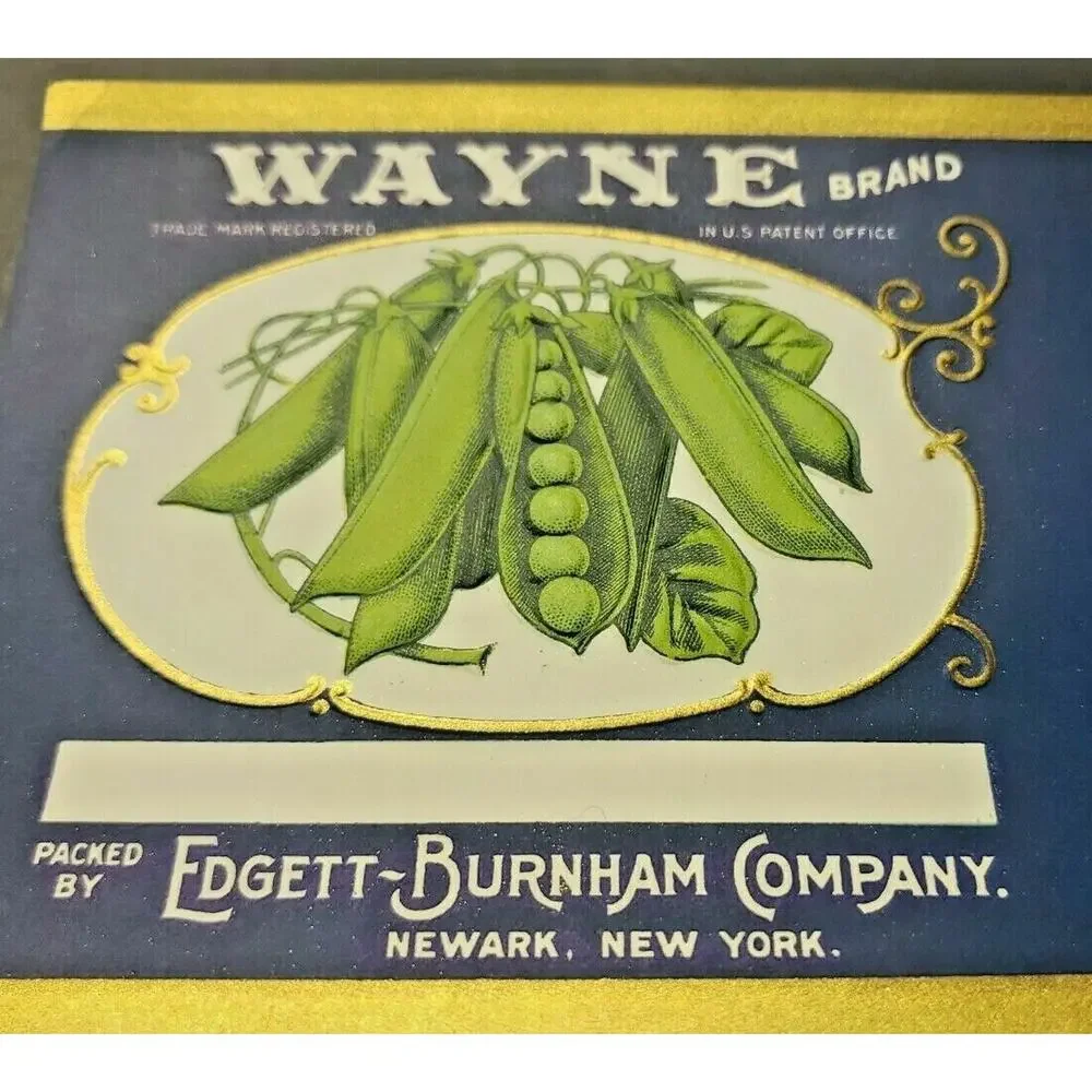 Vintage Wayne Brand Blank Peas Edgett Burnham Co New York 1940s Can Label‎ Z2